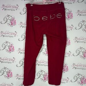 Bebe capris bling rhinestone Swarovski Red flare cropped vintage tie up waist
